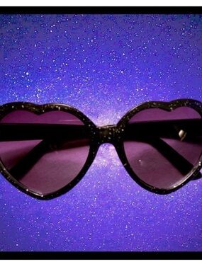 Girls Heart Shaped Sunglasses Black Glitter Frames & Purple Lenses